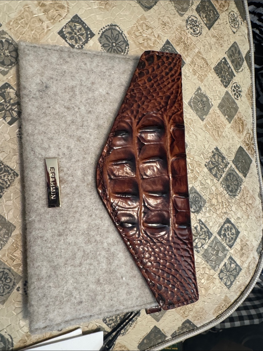 NWT Brahmin Mini Envelope Case Natural Jamestown Clip On